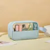 Bolsa de Maquillaje Patchwork Semitransparente de PVC con Manchas Gran Capacidad Bolsa de Tocador PU Impermeable Portátil de Mano Bolsa de Almacenamiento para Viaje