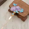Grampo de Cabelo Floral Versátil e Elegante com Gotejamento de Óleo e Strass em Liga para Mulheres, Novo Estilo Chinês Acessório de Grampo para Penteados Updo