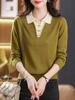 Top de malha de lapela para o outono e inverno 2024 nova moda estilo ocidental mãe camisa base para o inverno das mulheres no início do outono suéter