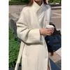 El tamaño ha sido actualizado. Elegante Abrigo Largo de Estilo Coreano de Botonadura Única con Cinturón de Corbata