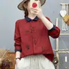 Camisa de Manga Larga de Hilo de Algodón de Doble Capa para Mujer Estilo Artístico Mori-kei Floral Suave Agradable a la Piel Transpirable Algodón Puro Hermoso Chic Top