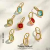 Accesorios de estilo vacacional transfronterizos: Aretes de gancho de acero inoxidable chapados en oro de 18k con incrustaciones de circonia y gemas de colores para mujer