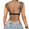 AYJ Amazon Cross-Border Roupa Sexy para Boate Feminina Rede Europeia e Americana Vazada Strass Regata Malha Brilhante Strass Camisola