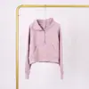 Moletom Lulu com Gola Alta e Meio Zíper com Etiqueta, Em Estoque Entrega Direta, Etiqueta Dourada, Zíper Dourado, Moletom Casual Solto Curto de Fleece