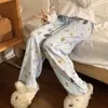 Gatinho gatinha rabisco fofo desenho animado casual calça pantalona feminina estampa nova solta preguiçosa legal legal calça comprida