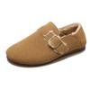 Sapatos Sanxi Estilo Igual com Forro de Lã tipo Birkenstock para Mulheres, Mocassins Planos de Dois Usos, Mocasins Macios de Solado Retro Francês, Sapatos de Pelúcia