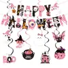 Set de decoración transfronterizo para fiesta de Halloween rosa con guirnalda de fantasmas y murciélagos, adornos colgantes en espiral y decoraciones de fiesta estilo girly