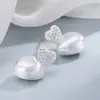 Novos Brincos de Coração Zircônia Prata Escovada com Pedras Completas para Mulheres, Alto Padrão, Exquisitos, Leves e Luxuosos, Brincos Únicos de Nicho