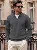 Jaqueta com Meio Zíper e Gola Alta para Homem TK Outono/Inverno Textura Jacquard Americana Bolsos de Cor Contrastante Moletom Casual