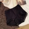 Ropa interior de cintura alta para mujer, ligera, de color melocotón, con hilo elástico, transpirable, de algodón, con encaje en la entrepierna y sin costuras.