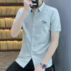 Camisa Casual de Verano para Adolescentes Nueva Bordada de Manga Corta para Hombre Estilo Coreano Ajustada Moda Trendy Camisa de Media Manga