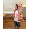 Ropa infantil, chaqueta naranja de manga larga para niña, atuendo de otoño, sudadera con capucha infantil elegante, chaqueta de béisbol a rayas casual para bebé