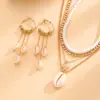 Collar Colgante Apilado de Concha y Estrella de Mar con Aretes de Borla para Mujer, Joyería de Alto Nivel Estilo Vacaciones en el Océano