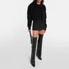 Botas de Mujer de Estilo Europeo y Americano, Puntiagudas, de Tacón Alto, Hasta la Rodilla, con Hebilla Metálica y Adorno Estilo Falda, Botas de Moda con Tacones Ultraltos