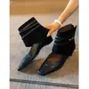 Primer Encuentro Ji Botines Cuadrados Retro para Mujer Nuevos Versátiles con Cremallera Trasera Huecos Aumentadores Internos de Altura Botas de Pantalón Botas Adelgazantes