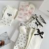 Calcetines con Lazo de Puntos Rizados Tridimensionales para Mujer Estilo Coreano Japonés Malla Estilo Ballet Oreja de Madera Rosa Calcetines de Borde Medio
