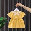 Vestido de verão para meninas, estilo bebê, infantil, personalidade, moderno, estilo universitário, listrado, laço, lindo vestido de princesa