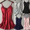 Vestido Camisola de Seda Artificial con Ribete de Encaje Sexy de una Pieza al por Mayor, Lencería Erótica, Ropa de Dormir de Verano, Directo del Fabricante