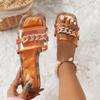 24 Verão Novo Comércio Exterior Tamanho Grande Sandálias e Chinelos Cabeça Quadrada Rhinestone Cadeia Europeia e Americana Casual Outwear Sandálias para Mulheres