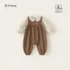 Ropa para Niños Bangxuan Estilo Mori Camisa tipo Muñeca Bebé con Flores Overol para Niñas Conjunto de Dos Piezas Estilo Otoño Conjunto Bordado para Niñas