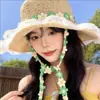 Sombrero de Paja con Adorno de Encaje Floral Francés para Mujer 2025 Nuevo Estilo de Verano Sombrero Grande de Playa Protección Solar Sombrero para el Sol