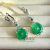 Pendientes de Plata Chapada con Crisoprasa Incrustada al por Mayor, Pendientes con Cierre de Seguridad, Pendientes de Ágata Verde Sol, Calcedonia, Jade, Suministro en Vivo