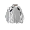 Sudadera pesada de doble raya estilo americano, cárdigan moderno para hombre primavera/otoño, corte holgado, cuello alto, chaqueta de béisbol para parejas