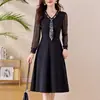 Elegante vestido de encaje calado de manga larga ajustado talla grande para mujer para primavera y otoño, nuevo estilo para damas con clase