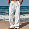 Calça Masculina Casual de Algodão e Linho Solta Cor Sólida com Cadarço Confortável - Novo Lançamento Amazon Europeu e Americano 2024