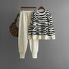Traje casual de moda de punto de leopardo para mujer de comercio exterior transfronterizo otoño e invierno 2024 nuevo, conjunto de dos piezas con leggings