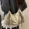 Nuevo Estilo Invierno 2025 Cadena de Perlas Bolso de Moda de Color Sólido para Mujer Gran Capacidad Bolso Tote para Axila/Hombro con Diseño Simple