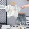 Comercio Exterior Vestido de Verano Traje de Manga Corta Conjunto Delgado de Verano para Bebés Niños Ropa de Calle Tie-dye Letra Manga Corta Conjunto de Dos Piezas Moderno