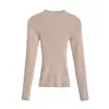 Blusa de malha feminina justa de manga comprida, gola semi-alta vazada, ombro a ombro, sensual, para outono e inverno