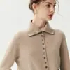 Nuevo cárdigan de cachemira de un solo botón para mujer, con cuello alto, corte holgado y efecto adelgazante.. Es una prenda exterior de punto, un suéter de color liso y una chaqueta elegante