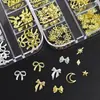 Set Transfronterizo de 12 Piezas de Tachuelas para Uñas, Forma de Cruz, Forma de Estrella, Forma de Punto, Forma de Moño, Pegatinas Metálicas Irregulares para Uñas