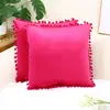 Atacado Transfronteiriço Estilo Ins Moderno Minimalista Almofada Decorativa com Renda e Pompons Cobertura de Sofá Veludo Cor Sólida Capa de Almofada com Pompons