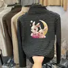 Estilo Otoño e Invierno Moda para Bebés Elegante Camiseta de Forro Polar para Niñas de Tamaño Mediano a Grande Cuello Medio Alto Manga Larga Top Rayado