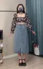 Saia para Menina Cheinha Cintura Alta Efeito Emagrecedor Tamanho Grande Saia Evasê Cobre a Barriga Cobre o Quadril Saia Jeans Larga para o Verão