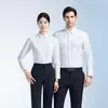 Camisa blanca profesional de estilo chino con estampado, tapeta oculta, fibra de bambú, no necesita planchado, con logo bordado, unisex, manga larga y corta
