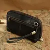 Bolso de Mano Retro de Cuero de Vaca Crazy Horse Transfronterizo para Hombre con Correa de Muñeca Piel Genuina Bolsa de Almacenamiento para Cables de Datos, Papelería Bluetooth