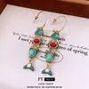 Pendientes de Borla de Pez Pequeño con Goteo de Aceite de Aguja Plateada Estilo Medieval, Pendientes Simples Vintage de Gama Alta, Pendientes de Moda Tendencia, Estilo Nicho