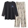 Pijama Antibacteriano 100% Algodón Puro Clase 7A para Mujer, Estilo Dibujos Animados Nuevo Primavera y Otoño 2025, Ropa de Casa de Manga Larga y Pantalón Largo 100% Algodón
