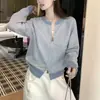 Cardigan Chaqueta de Punto con Rayas de Bloques de Color Perezoso Estilo Coreano Cuello Redondo para Mujer Otoño 2026 Nuevo Cardigan de Punto con Cremallera para el Trabajo