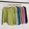 Miyake Primavera/Verão 2026 Novo Top Feminino de Cor Sólida com Manga Longa Camiseta Básica Versátil Roupa Feminina de Manga Três Quartos