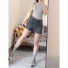 Shorts de Mezclilla Elásticos Vintage para Mujer, Nuevos de Verano Tallas Plus, Cintura Alta, Adelgazantes, Cuerpo en Forma de Pera, Pierna Recta Hot Pants