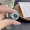 Anel de casamento com diamante artificial azul-esverdeado das Maldivas embutido, transmissão ao vivo, cor de fogo, anel aberto brilhante de luxo, proposta