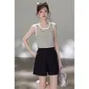 Camisola Chaleco de Punto Rayas Negras Cuello Redondo para Mujer Verano 2026 Nuevo Holgado Versátil Sin Mangas Capa Interior Crop Top