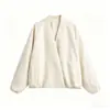 Atacado Aliexpress Primavera e Outono Nova Roupa Feminina, Jaqueta Curta Elegante Versátil Simples Cor Sólida Gola V Diagonal Manga Longa