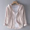 Nova Camisa de Linho com Capuz de Manga Longa Cor Sólida para Primavera e Verão Tendência Masculina Fina Solta Moda Jovem Algodão e Linho Anti-Zhao Zhuyou