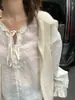 Blusa de Otoño Dulce de Moda con Volantes y Cordones, Diseño Holgado y Adelgazante, Top de Manga Larga 66635